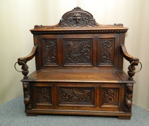 Carved Oak Greenman Settle