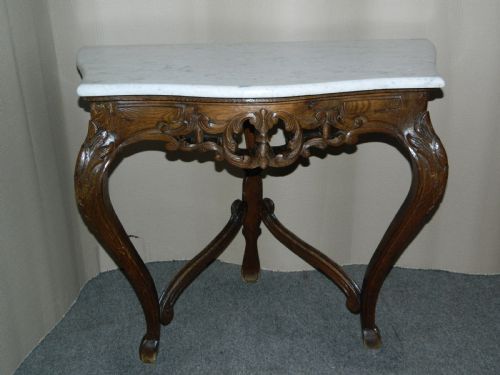 Marble Top Oak Console Table