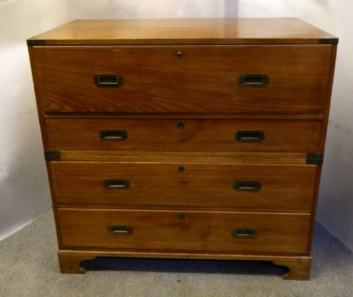 Teak Military Campaign Chest with Secretaire Drawer