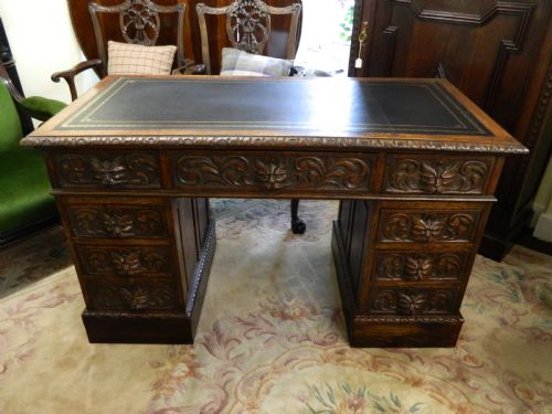 Carved Oak Green Man Desk