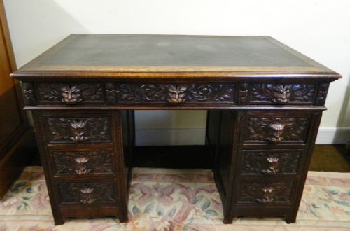 Carved Oak Green Man Desk