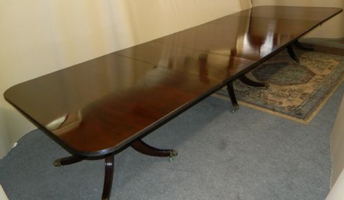 Large 15' Mahogany Triple Pedestal Dining Table
