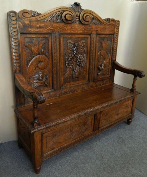 Carved Oak Settle / Bench