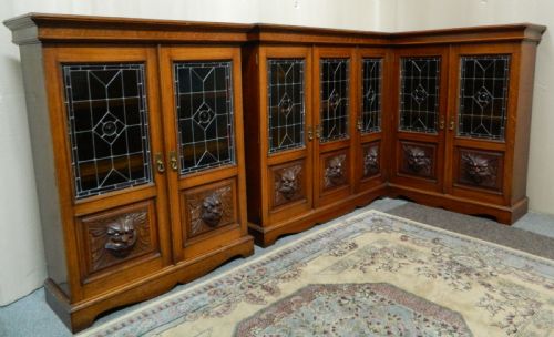 fig 1. unusual oak corner bookcase