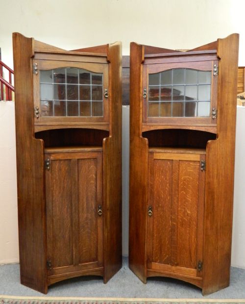 Pair of Oak Arts & Crafts Cabinets in the Manner of Liberty