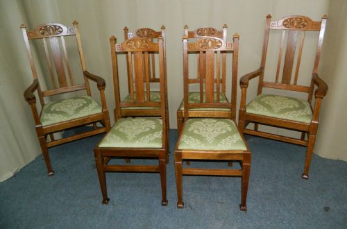 Set of 6 Oak Arts & Crafts Dining Chairs