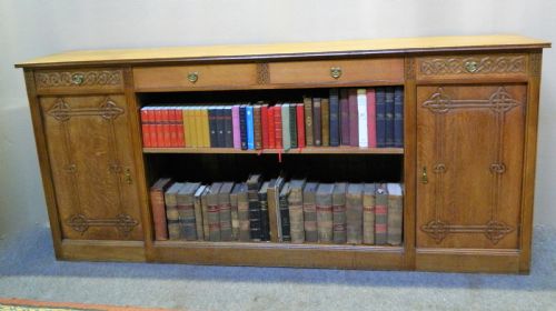 Arts & Crafts Large Oak Bookcase - Celtic Designs