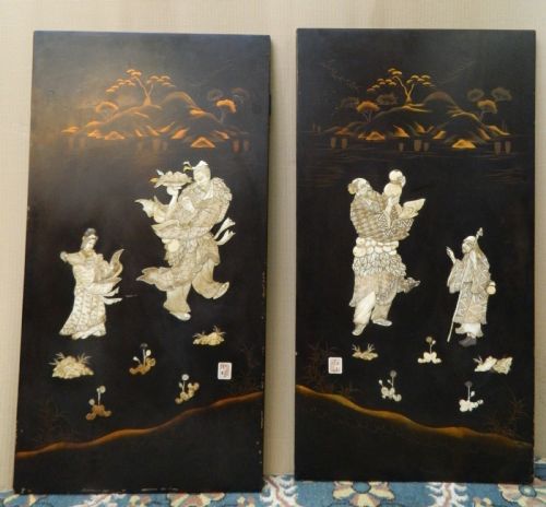 Pair of Japanese Shibayama Wall Panels