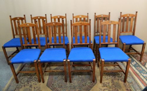 Set of 10 Oak Arts & Crafts Dining Chairs