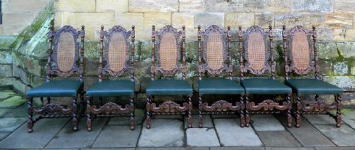 Set of 6 Carved Oak Chairs