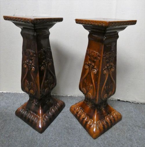 PAIR OF ARTS CRAFTS POTTERY JARDINIRE PLANT STANDS - ADDITIONAL PHOTO 1