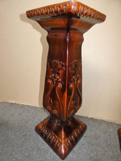 PAIR OF ARTS CRAFTS POTTERY JARDINIRE PLANT STANDS - ADDITIONAL PHOTO 3