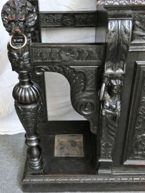 LARGE IMPRESSIVE CARVED OAK HALL STAND - ADDITIONAL PHOTO 3