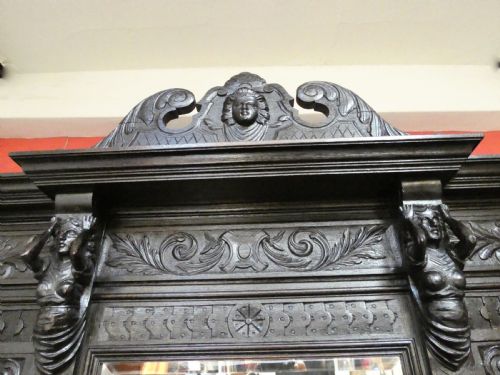 LARGE IMPRESSIVE CARVED OAK HALL STAND - ADDITIONAL PHOTO 4