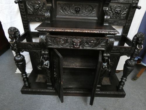 LARGE IMPRESSIVE CARVED OAK HALL STAND - ADDITIONAL PHOTO 6
