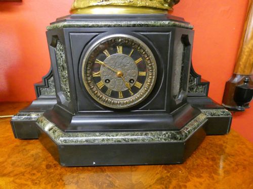 LARGE IMPRESSIVE FRENCH MARBLE BRONZE CLOCK - ADDITIONAL PHOTO 2