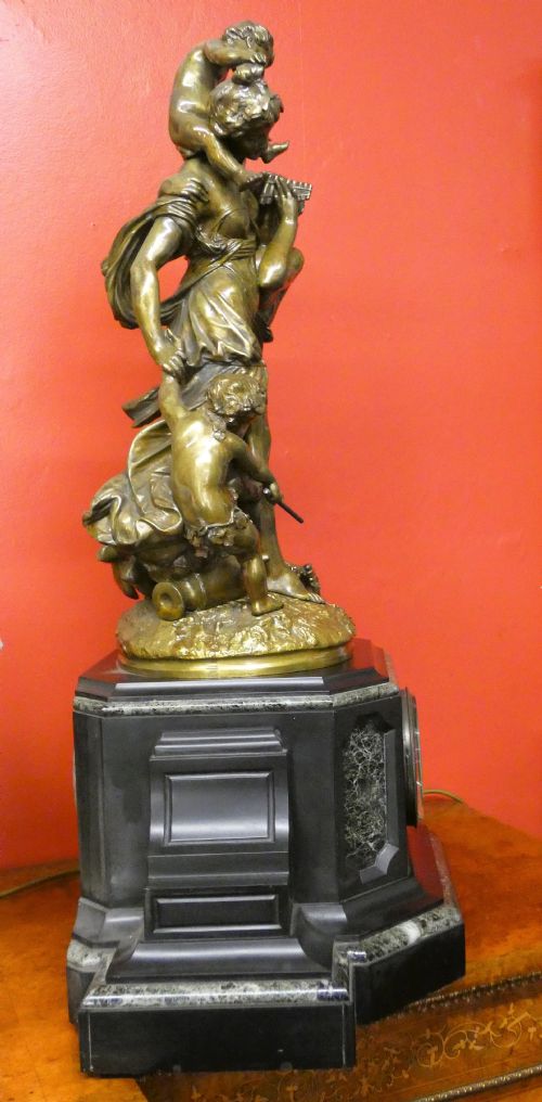 LARGE IMPRESSIVE FRENCH MARBLE BRONZE CLOCK - ADDITIONAL PHOTO 7