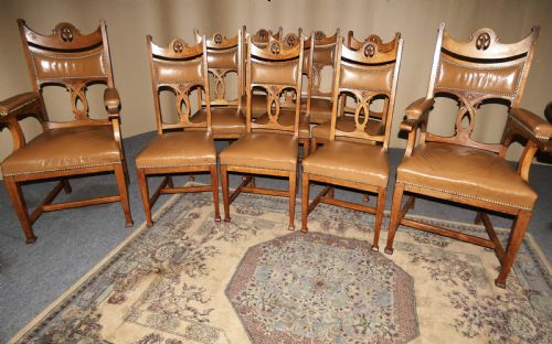 Set of 10 Oak Arts & Crafts Dining Chairs
