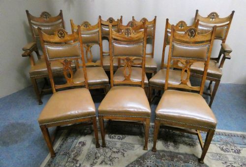 fig 1. set of 10 oak Arts & Crafts dining chairs