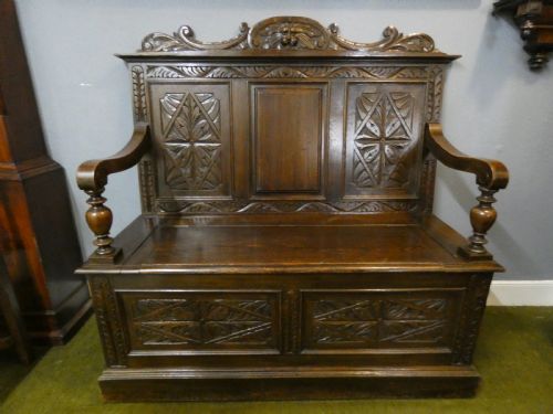 Green Man Carved Oak Settle