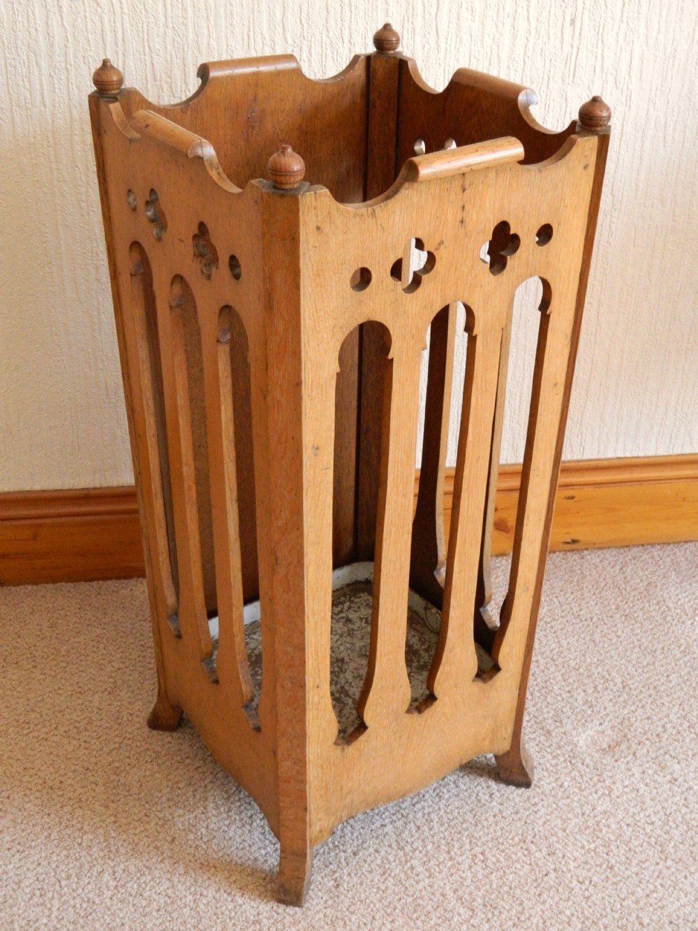 arts & crafts oak stick stand