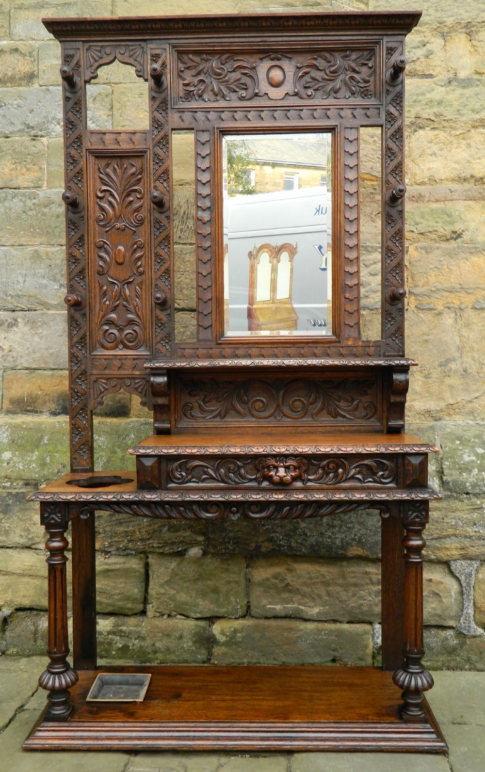 carved oak green man hall stand