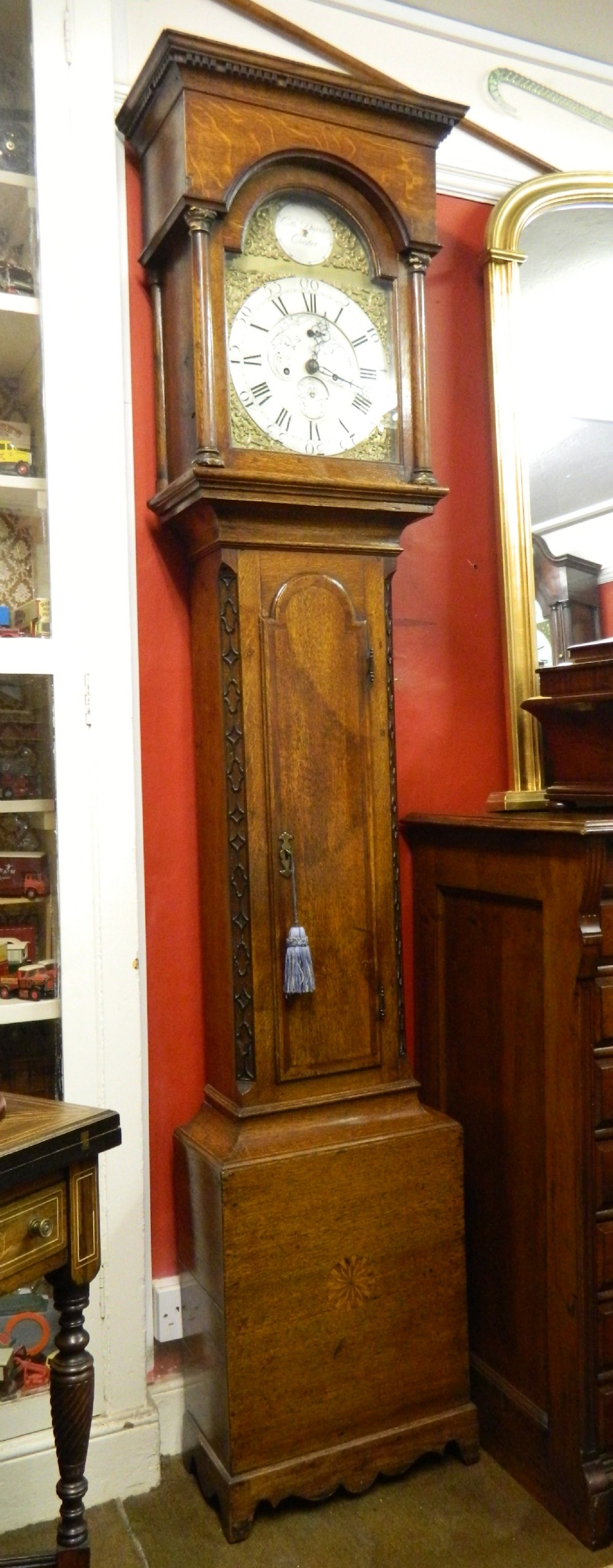 brass face 8 day oak grandfather clock