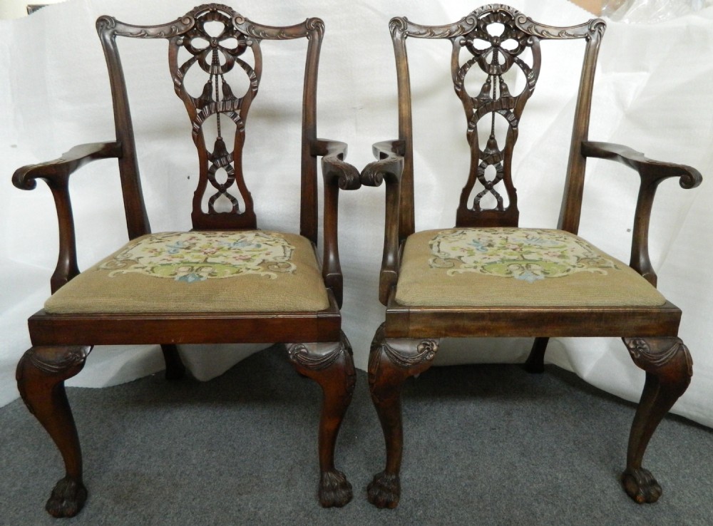 pair of chippendale style elbow chairs