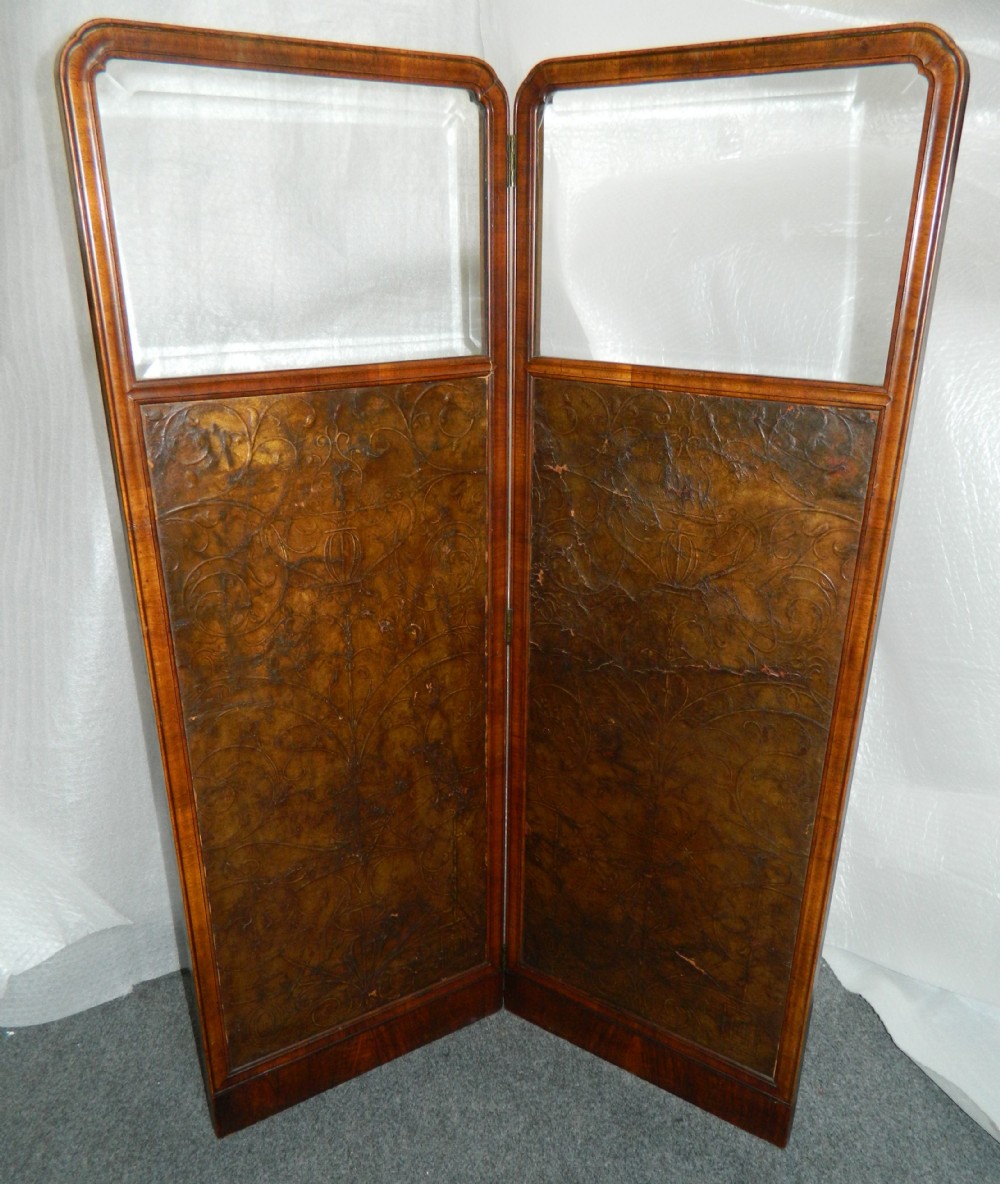 two fold leather room screen