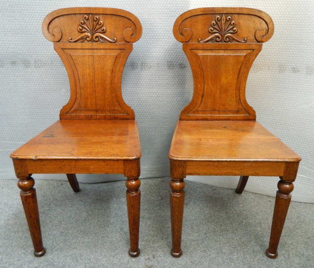 pair of oak hall chairs
