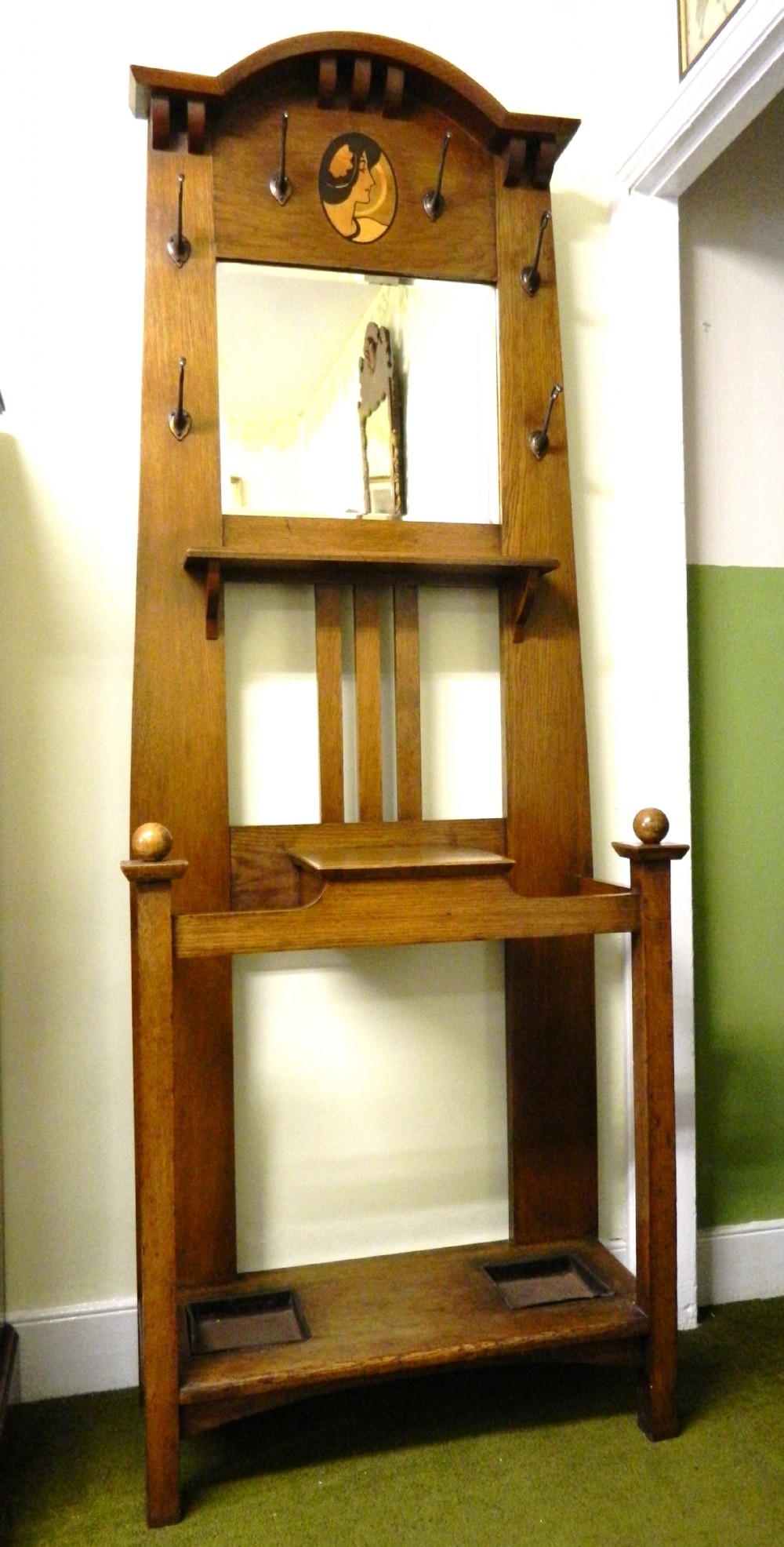 arts & crafts oak hall stand