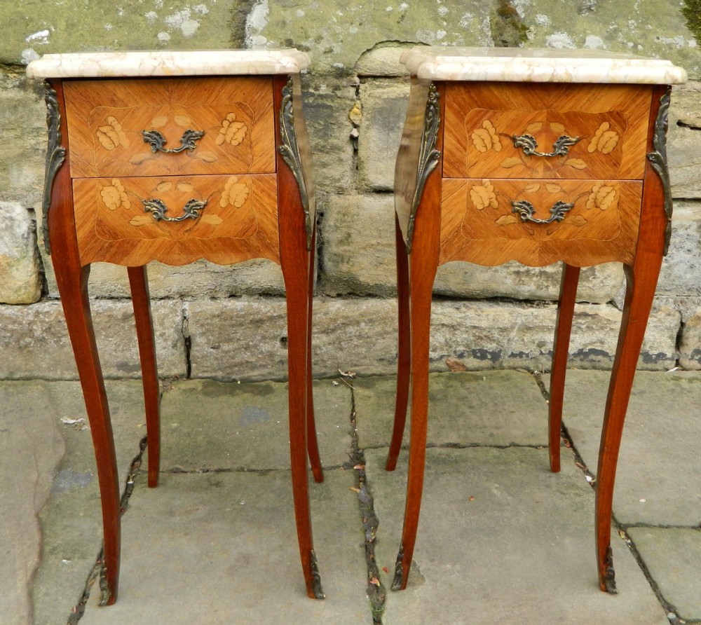 pair of marquetry bedside cabinets