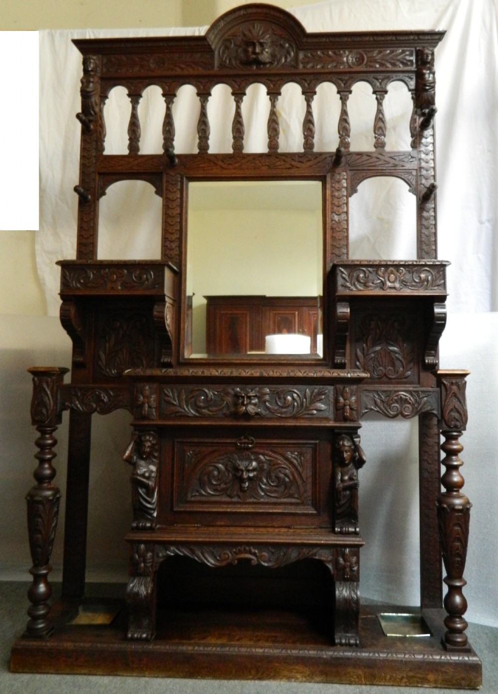 large & impressive carved oak hall stand
