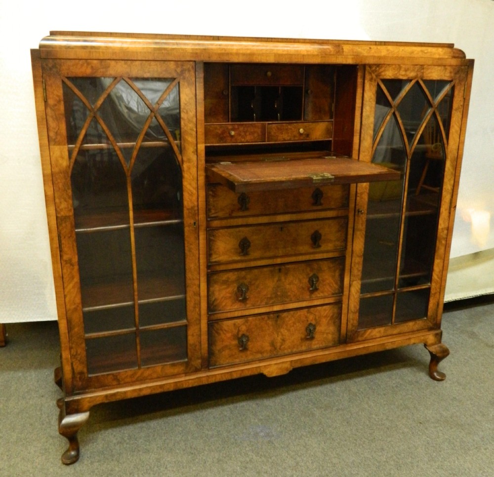 art deco walnut bureau cabinet