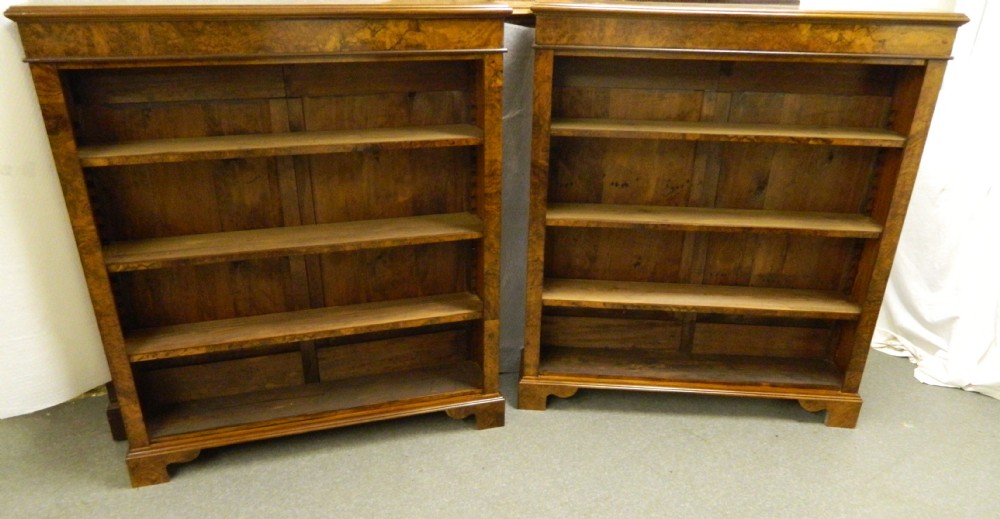 pair of large walnut bookcases