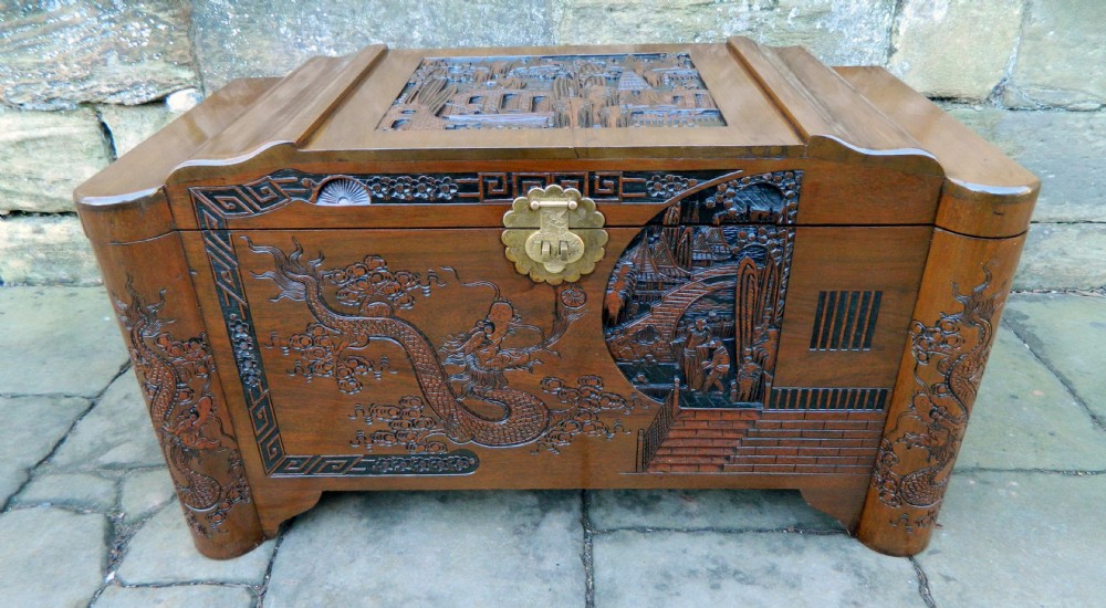 oriental carved camphor wood trunk