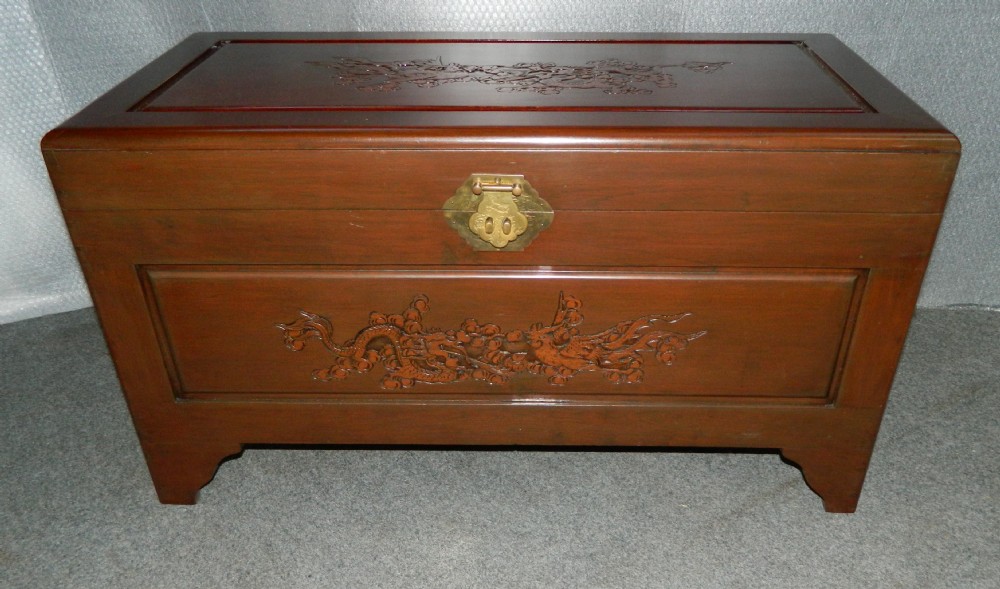 oriental carved camphor wood trunk