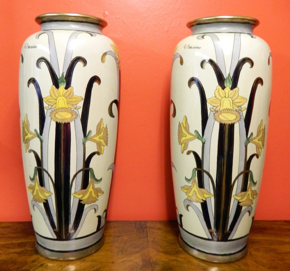 large & impressive pair of earthenware vases by g fieravino