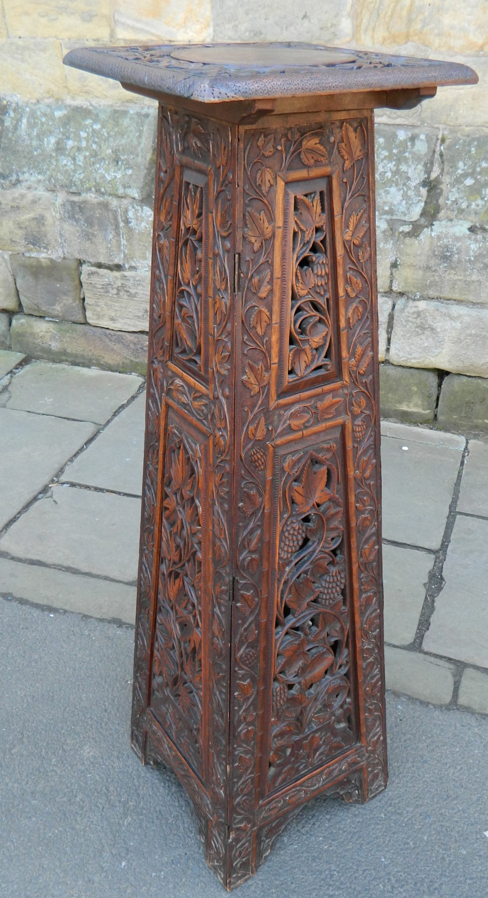 unusual oak arts & crafts jardinière stand