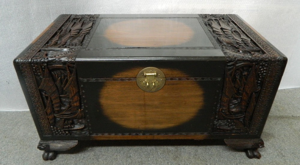 oriental carved camphor wood trunk