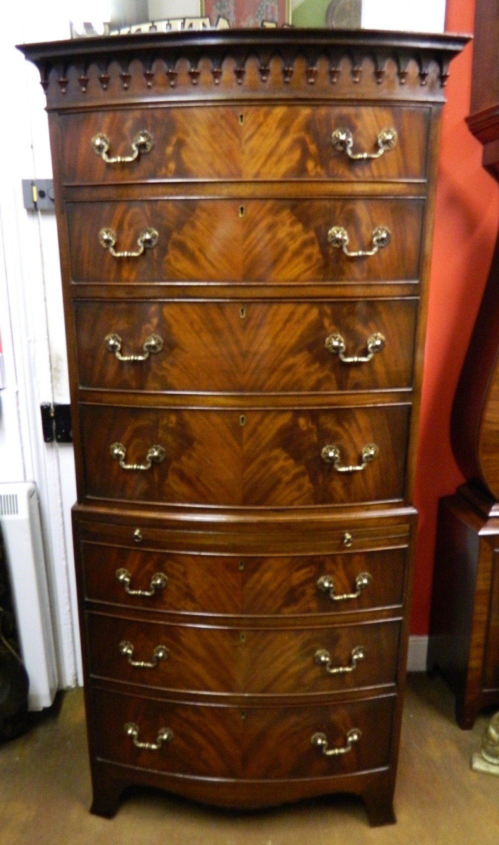 mahogany bowfront chest on chest