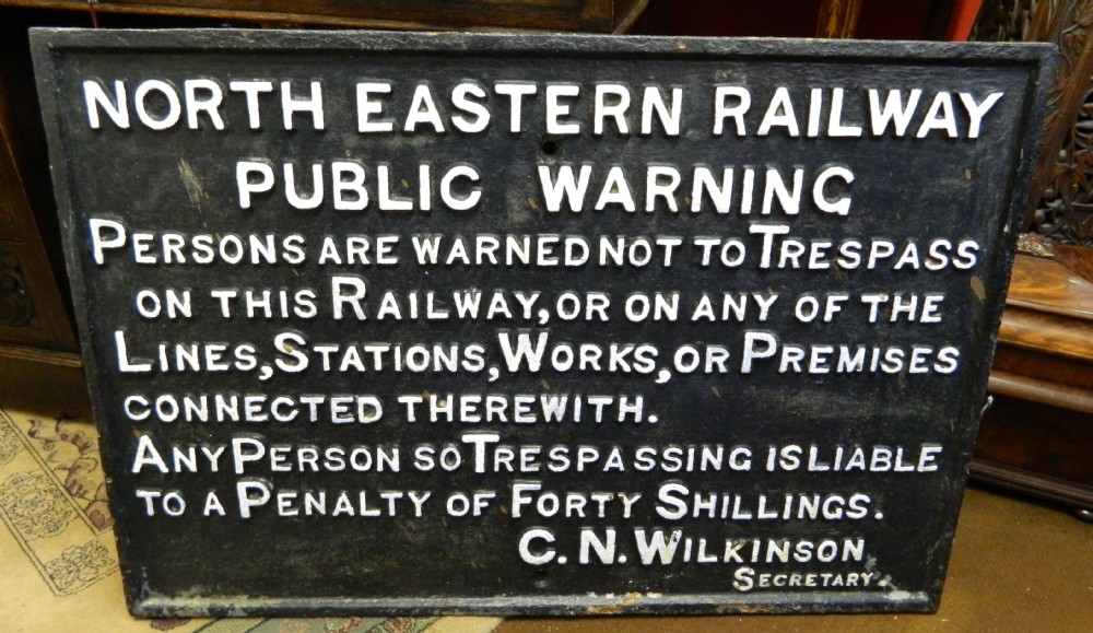 north east railways large cast iron sign