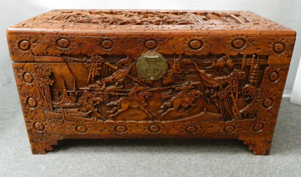 oriental carved camphor wood trunk