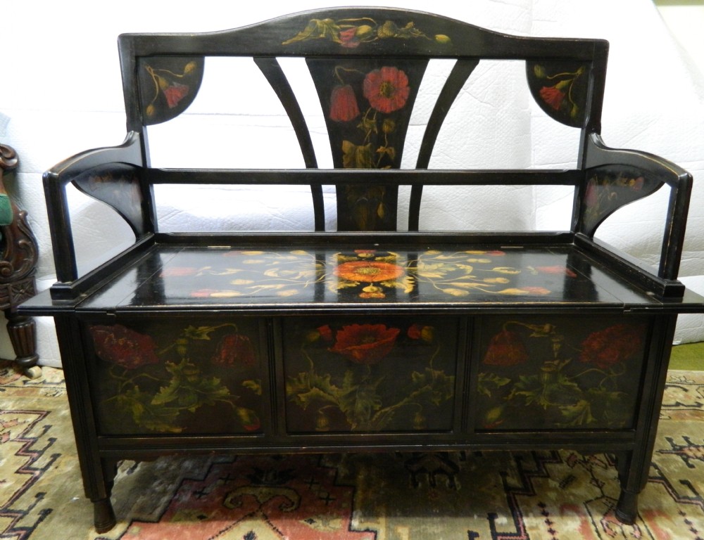 ebonised and painted settle