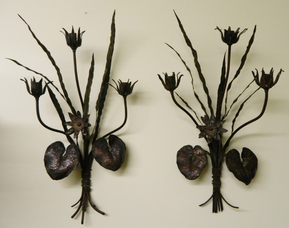 pair of arts & crafts copper wall sconces