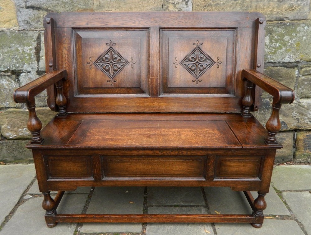 carved oak monks bench