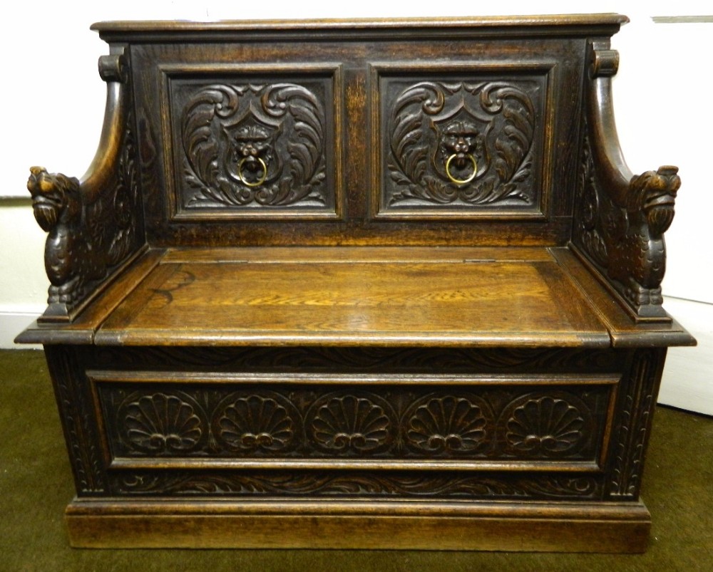 carved oak settle