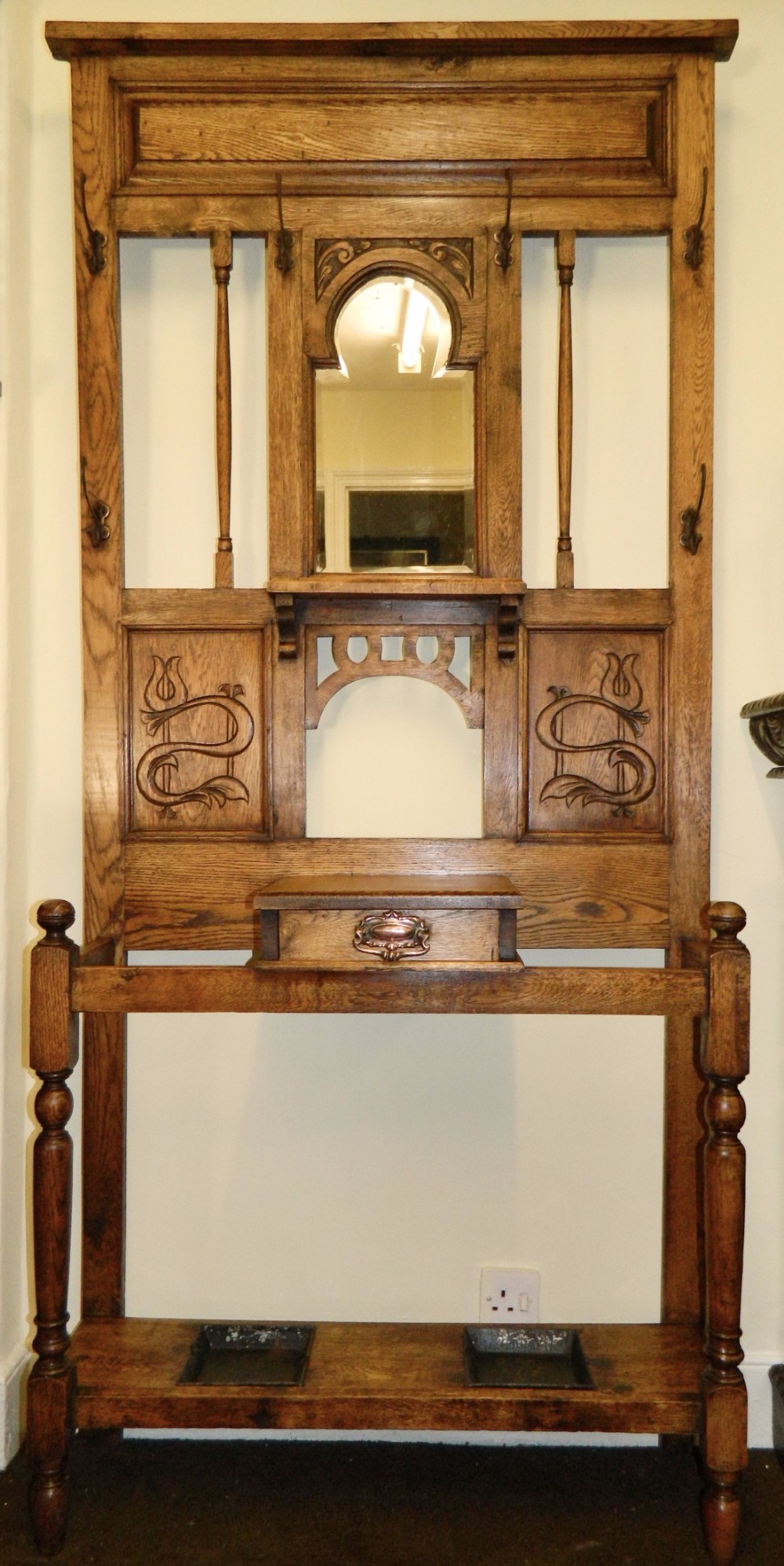 oak arts & crafts hallstand