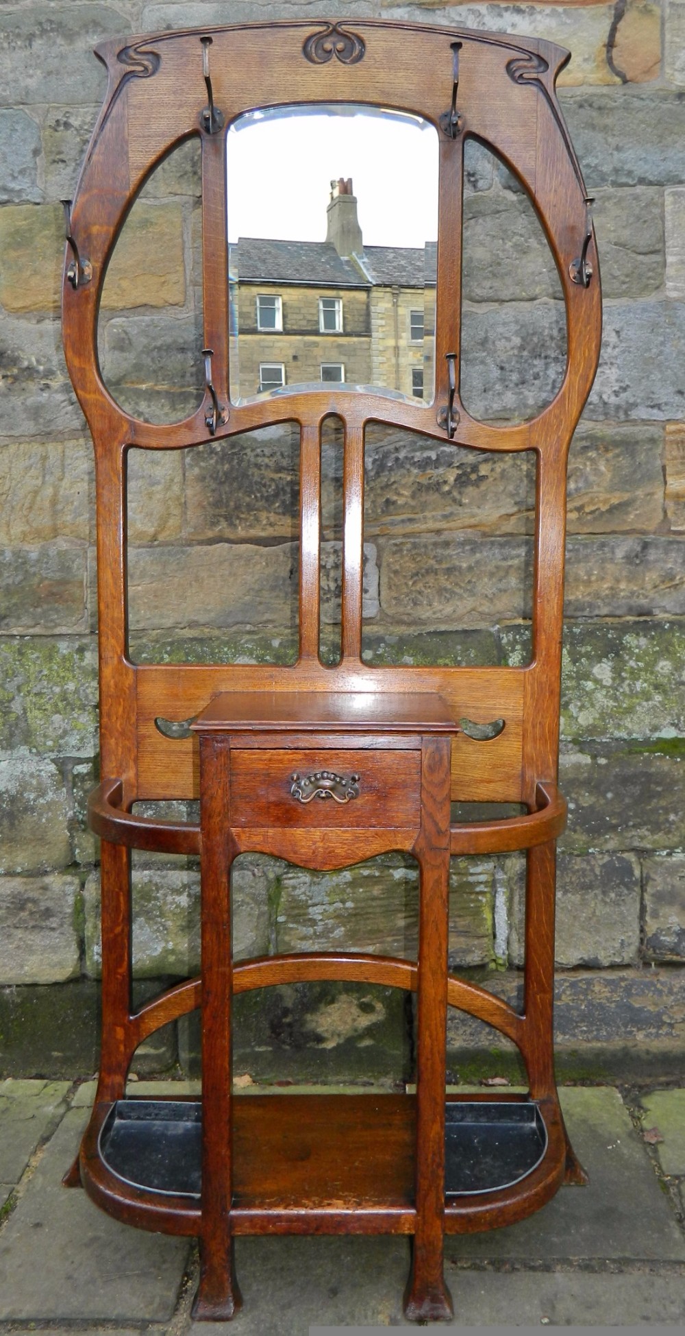 oak art nouveau hall stand
