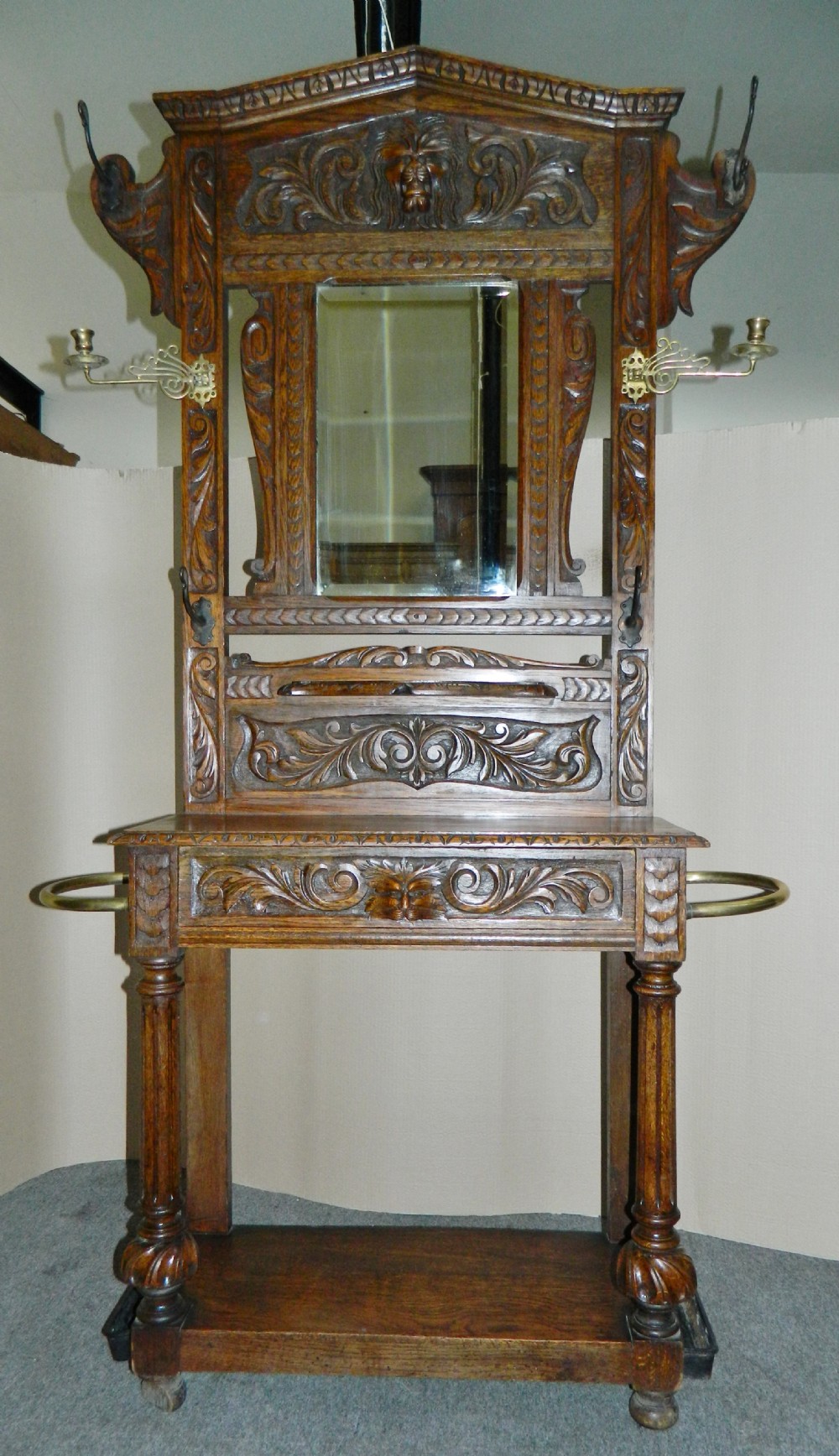 carved oak green man hall stand